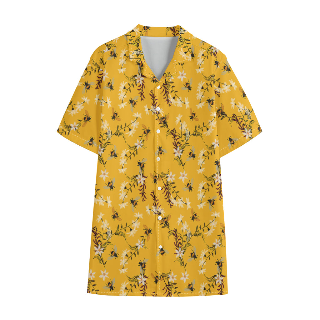 Bee Drawing Pattern Print Cotton Hawaiian Shirt