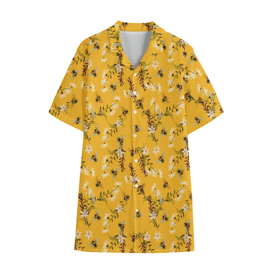 Bee Drawing Pattern Print Cotton Hawaiian Shirt