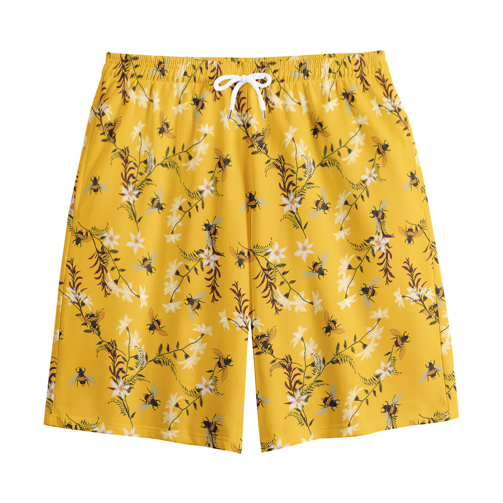 Bee Drawing Pattern Print Cotton Shorts