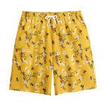 Bee Drawing Pattern Print Cotton Shorts
