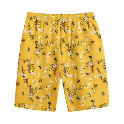 Bee Drawing Pattern Print Cotton Shorts