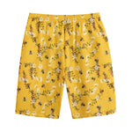 Bee Drawing Pattern Print Cotton Shorts