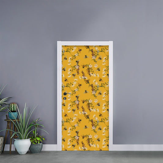 Bee Drawing Pattern Print Door Sticker