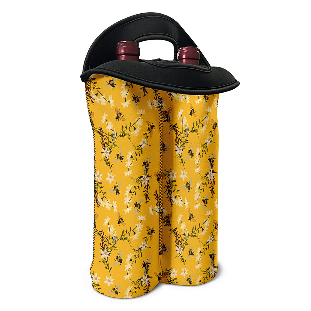 Bee Drawing Pattern Print Double Neoprene Wine Tote