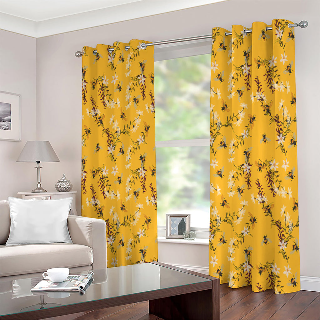 Bee Drawing Pattern Print Extra Wide Grommet Curtains