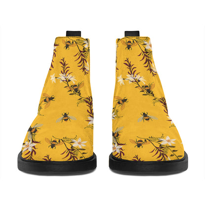 Bee Drawing Pattern Print Flat Ankle Boots