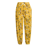 Bee Drawing Pattern Print Fleece Lined Knit Pants