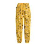Bee Drawing Pattern Print Fleece Lined Knit Pants