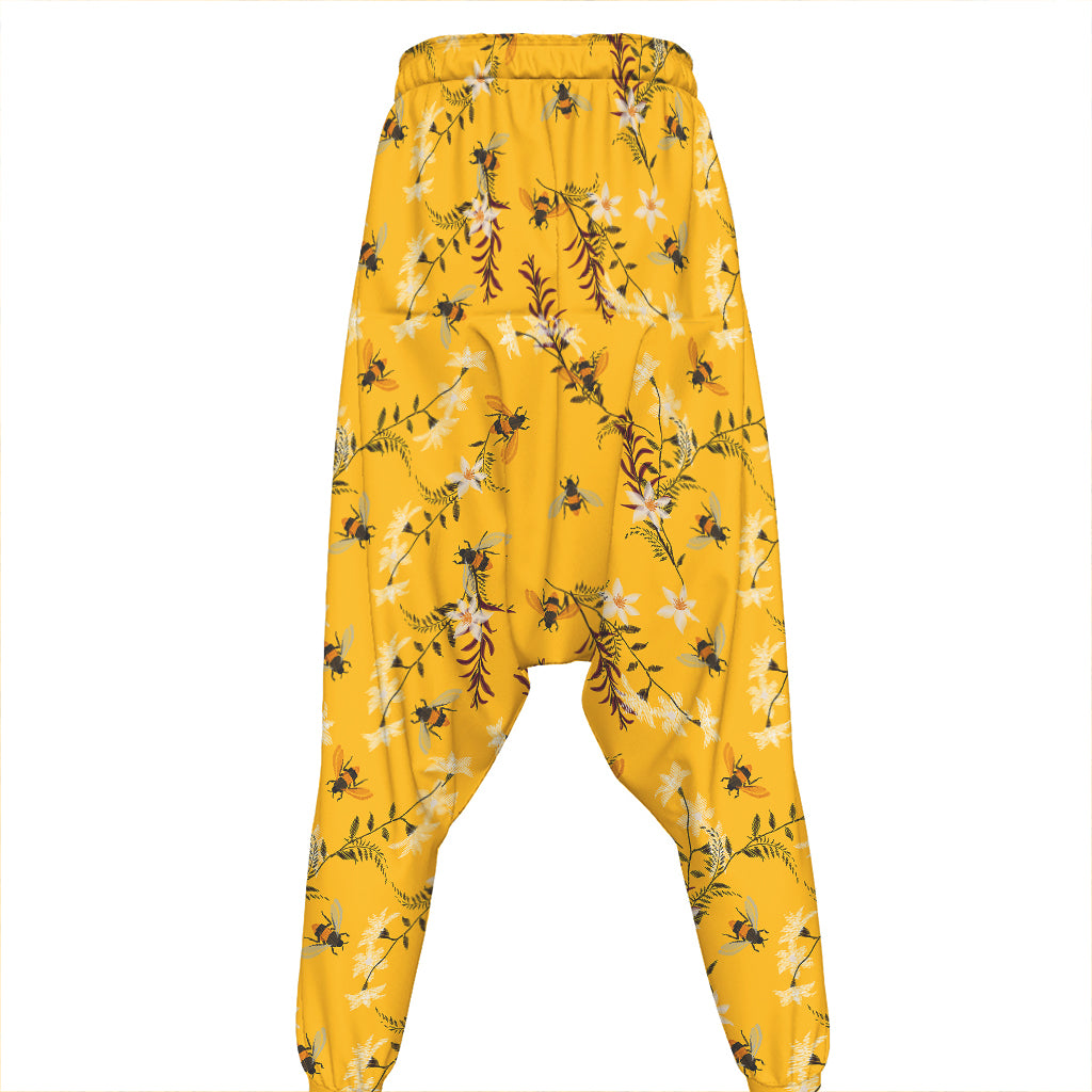 Bee Drawing Pattern Print Hammer Pants