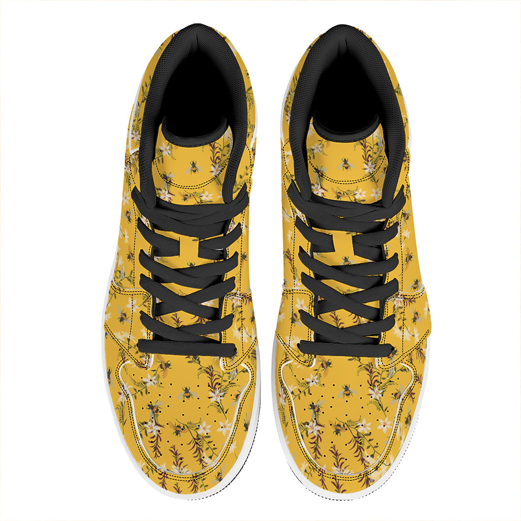 Bee Drawing Pattern Print High Top Leather Sneakers