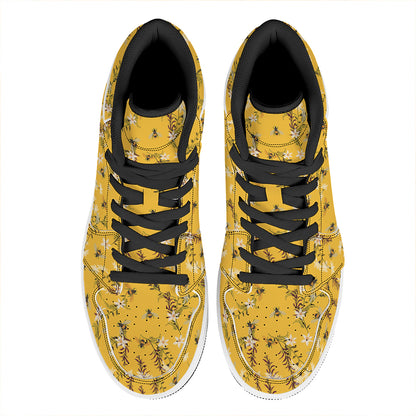Bee Drawing Pattern Print High Top Leather Sneakers