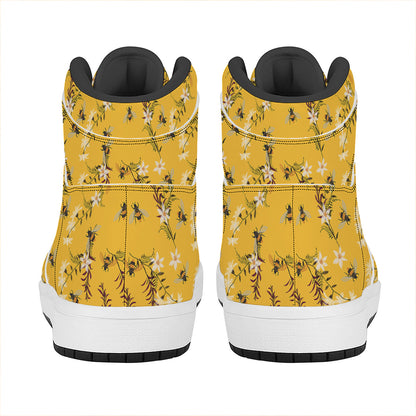 Bee Drawing Pattern Print High Top Leather Sneakers