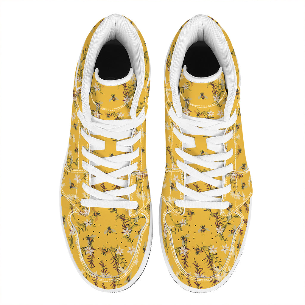 Bee Drawing Pattern Print High Top Leather Sneakers