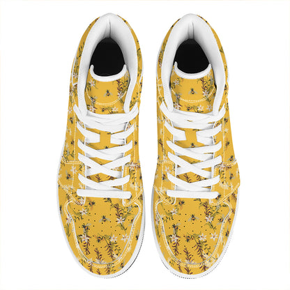 Bee Drawing Pattern Print High Top Leather Sneakers