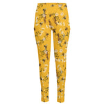 Bee Drawing Pattern Print High-Waisted Pocket Leggings