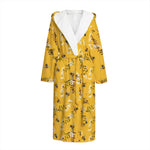 Bee Drawing Pattern Print Hooded Bathrobe