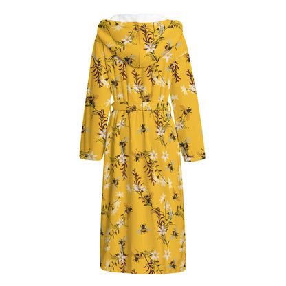 Bee Drawing Pattern Print Hooded Bathrobe