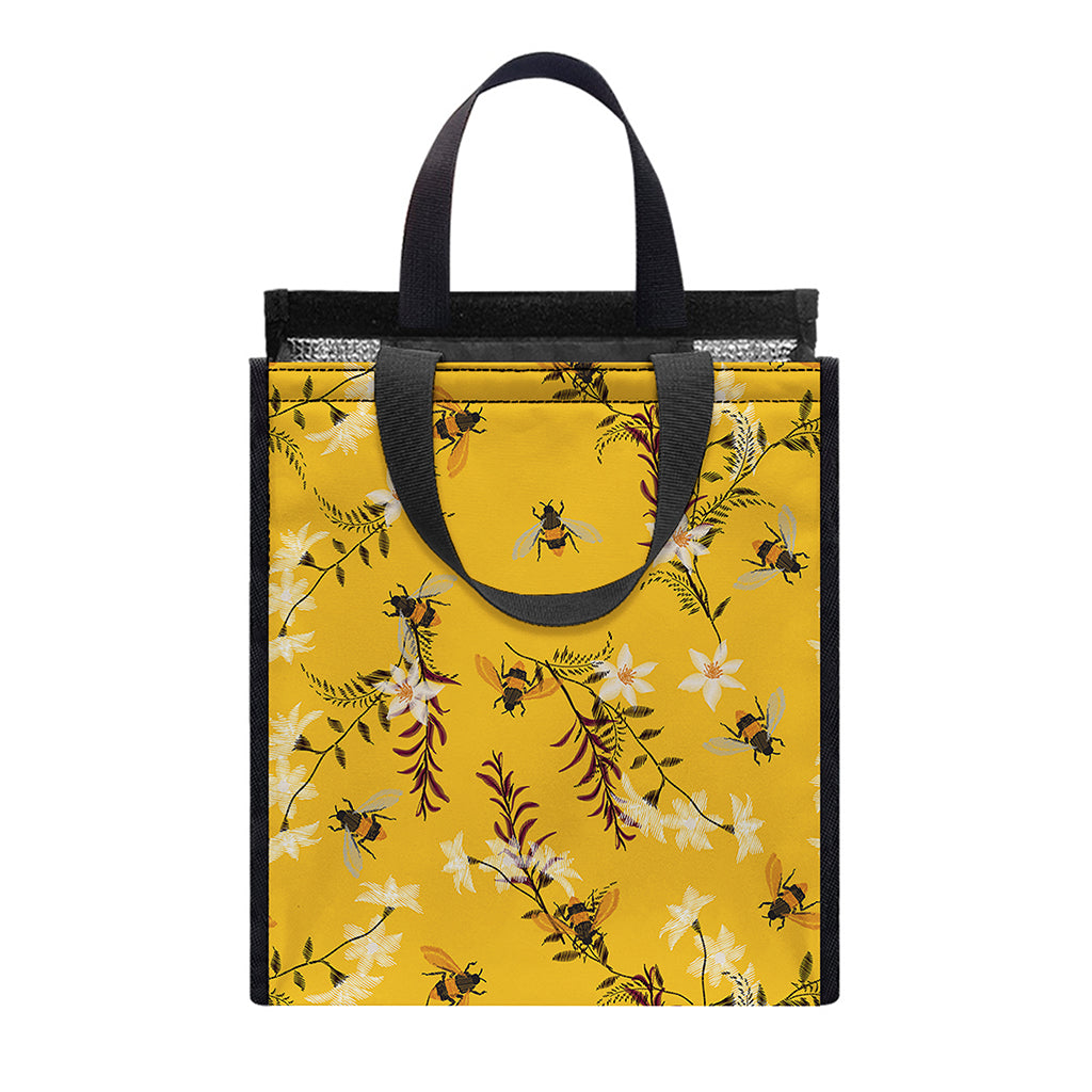 Bee Drawing Pattern Print Insulated Lunch Tote