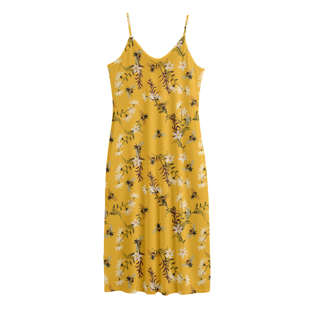 Bee Drawing Pattern Print Jersey Midi Cami Dress