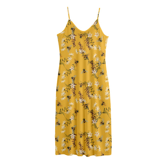 Bee Drawing Pattern Print Jersey Midi Cami Dress