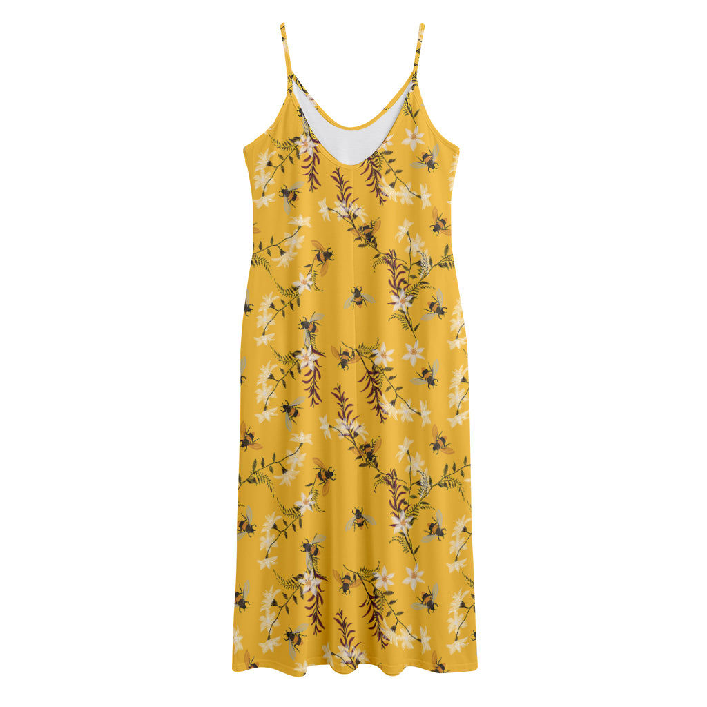 Bee Drawing Pattern Print Jersey Midi Cami Dress