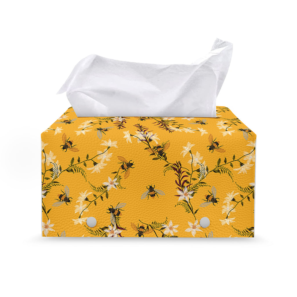 Bee Drawing Pattern Print Leather Tissue Box Cover