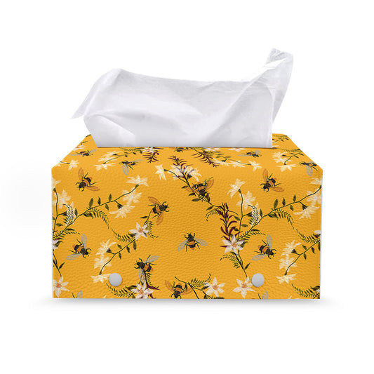 Bee Drawing Pattern Print Leather Tissue Box Cover