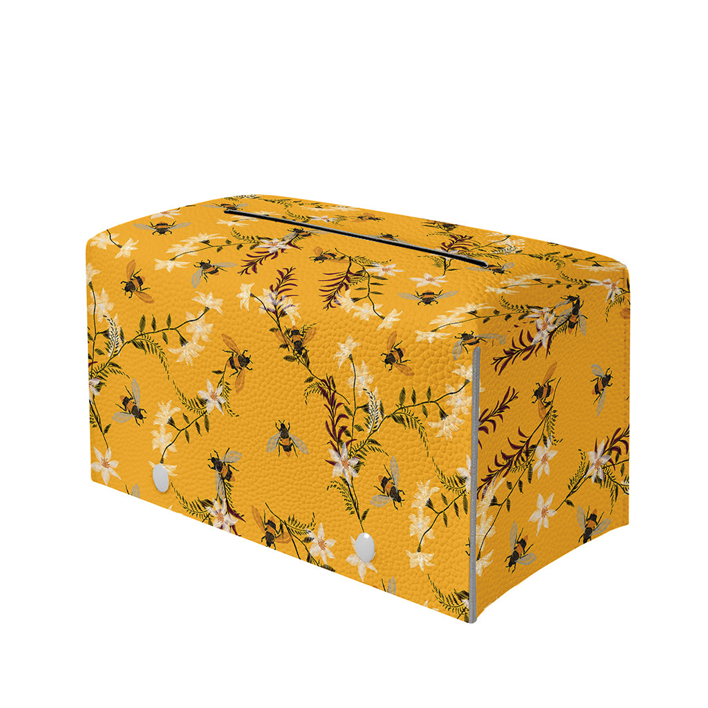 Bee Drawing Pattern Print Leather Tissue Box Cover