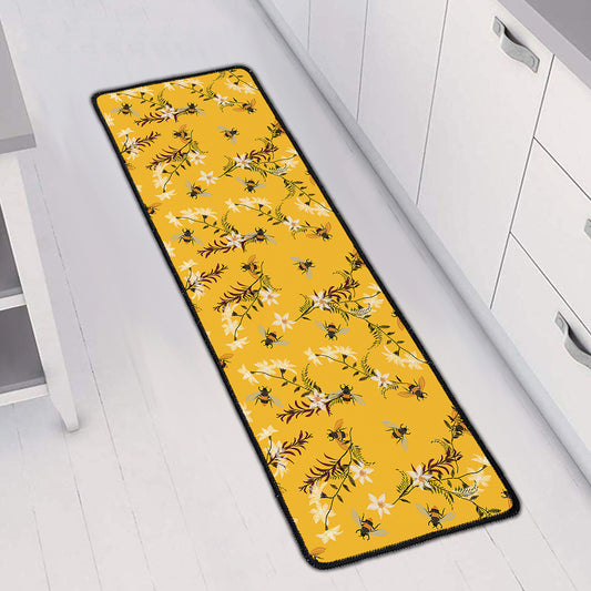 Bee Drawing Pattern Print Long Kitchen Mat