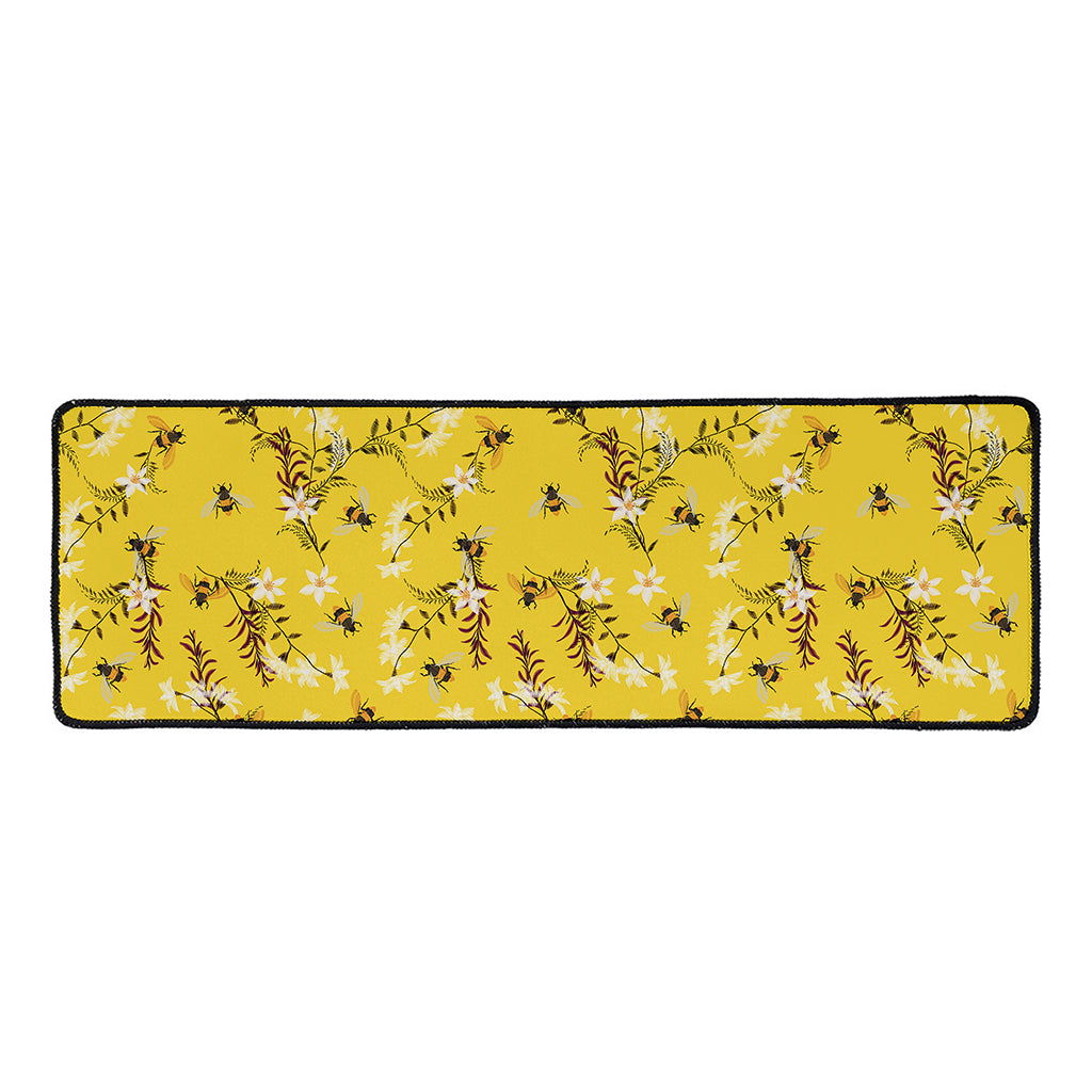 Bee Drawing Pattern Print Long Kitchen Mat