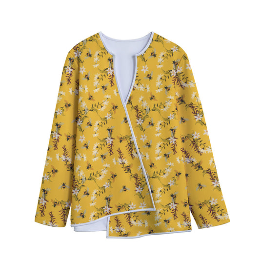 Bee Drawing Pattern Print Long Sleeve Short Coat