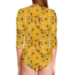 Bee Drawing Pattern Print Long Sleeve Swimsuit