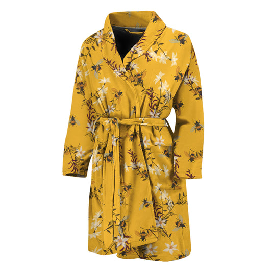 Bee Drawing Pattern Print Men's Bathrobe