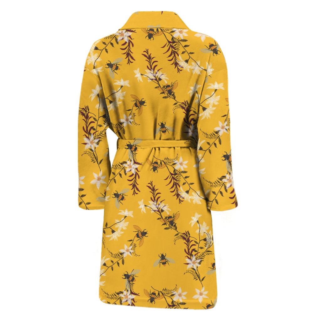 Bee Drawing Pattern Print Men's Bathrobe