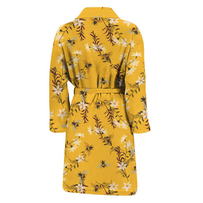 Bee Drawing Pattern Print Men's Bathrobe