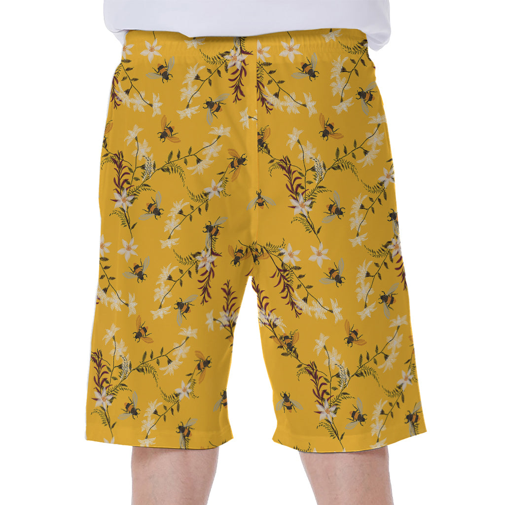 Bee Drawing Pattern Print Men's Beach Shorts