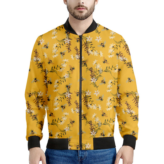 Bee Drawing Pattern Print Men's Bomber Jacket