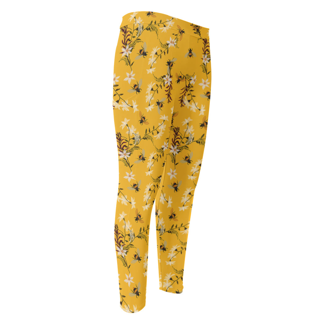 Bee Drawing Pattern Print Men's Compression Pants