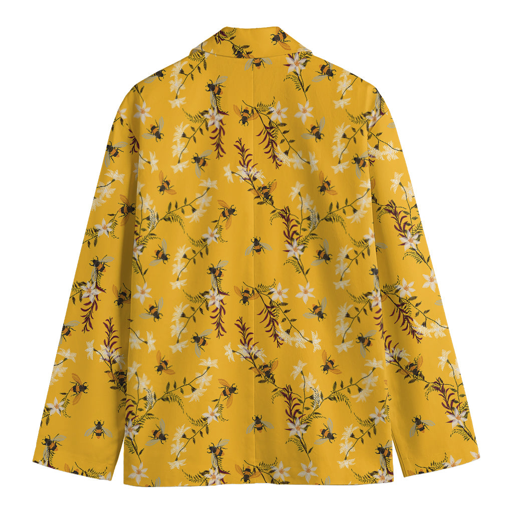 Bee Drawing Pattern Print Men's Cotton Blazer