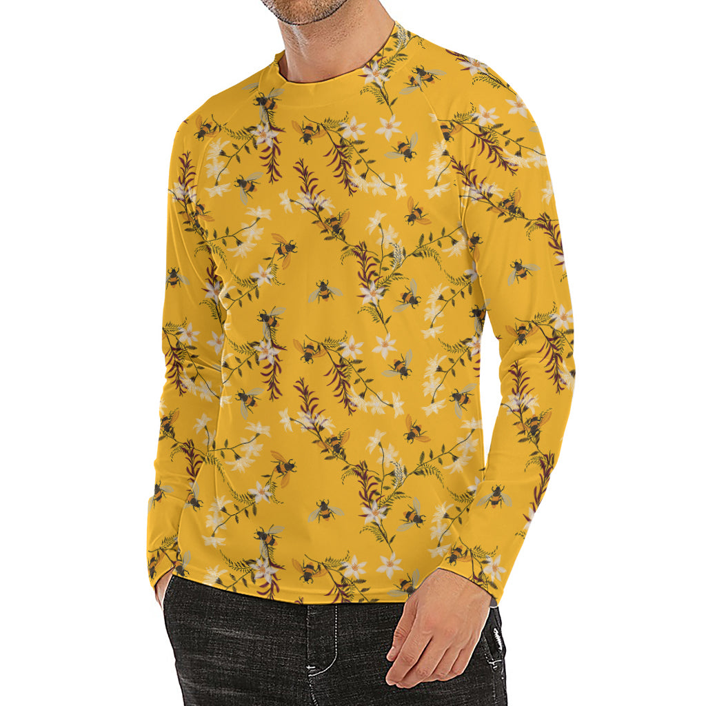 Bee Drawing Pattern Print Men's Long Sleeve Rash Guard