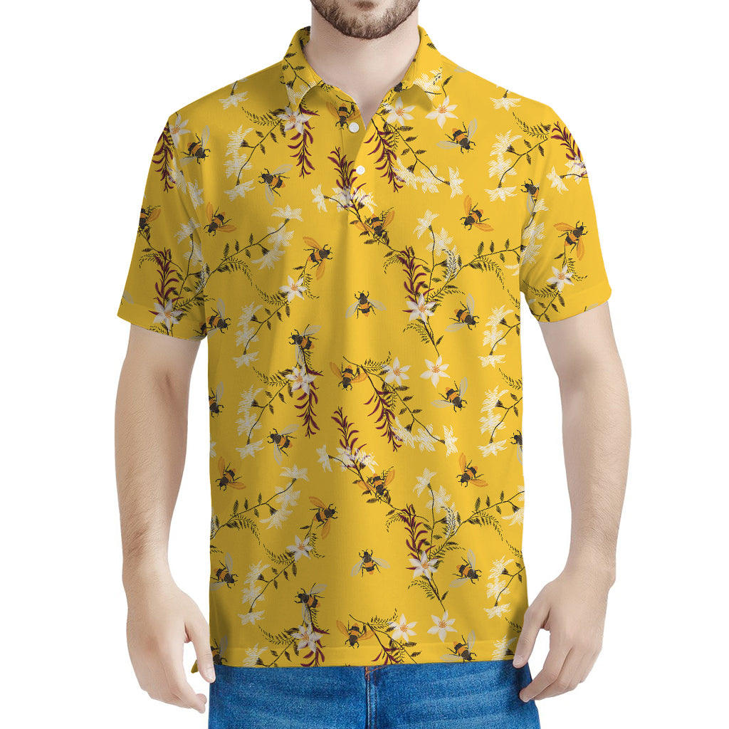 Bee Drawing Pattern Print Men's Polo Shirt