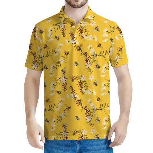 Bee Drawing Pattern Print Men's Polo Shirt