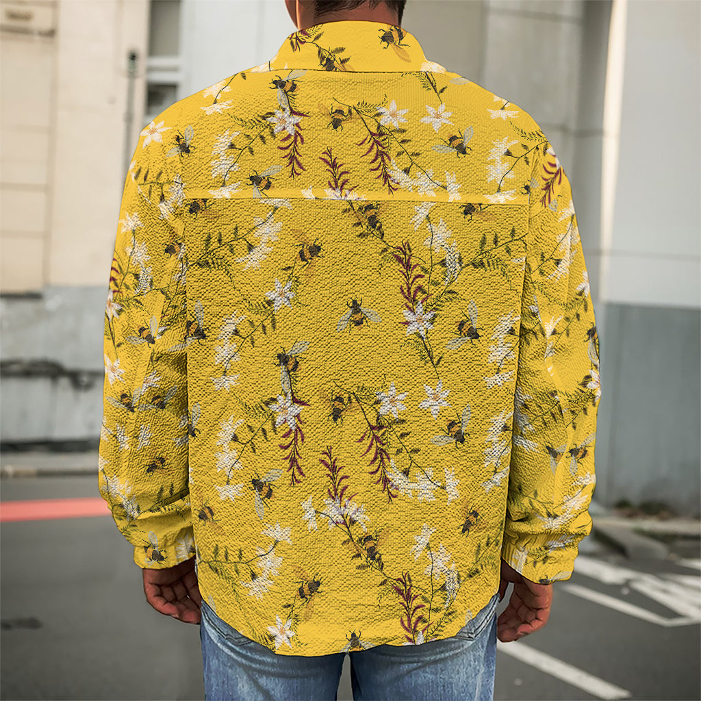 Bee Drawing Pattern Print Men's Shirt Jacket