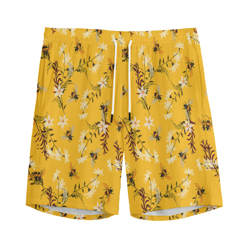 Bee Drawing Pattern Print Men's Sports Shorts