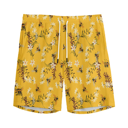 Bee Drawing Pattern Print Men's Sports Shorts