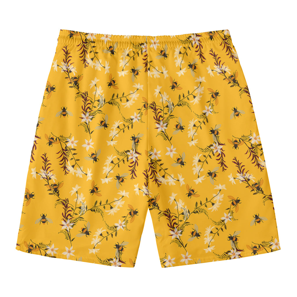 Bee Drawing Pattern Print Men's Swim Trunks