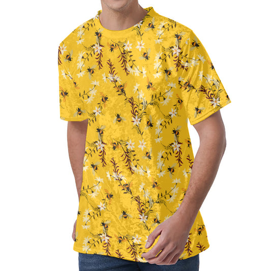 Bee Drawing Pattern Print Men's Velvet T-Shirt