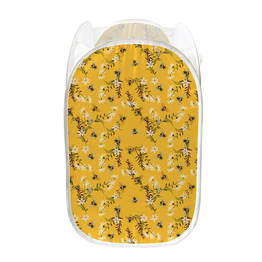 Bee Drawing Pattern Print Mesh Laundry Hamper