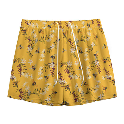 Bee Drawing Pattern Print Mesh Shorts