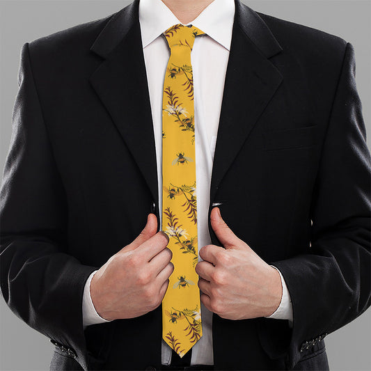 Bee Drawing Pattern Print Necktie